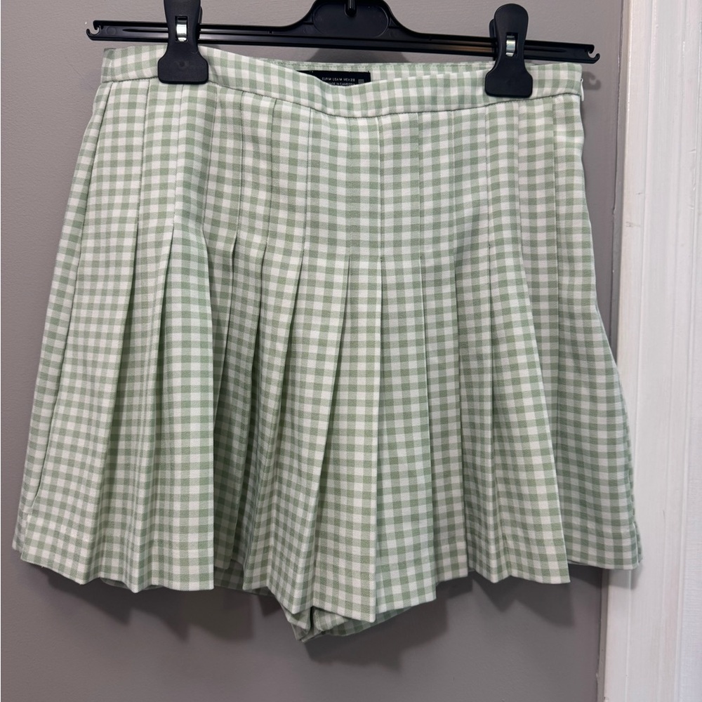 Zara Green Plaid Pleated Skort